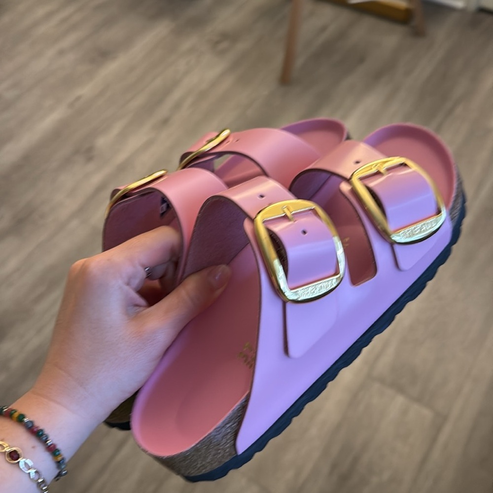 NWT BIRKENSTOCK Arizona Big Buckle Patent, High Shine Fondant Pink, size 37N - Picture 7 of 8